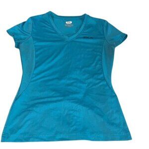 Fila Womens XS Blue V-Neck Activewear Shirt With Mesh Panels Polyester/Spandex B